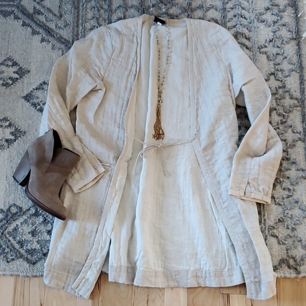 Eileen Fisher Linen Tie Front Cardigan